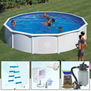 Pool-Set FEELING Rundbecken Rundpool 4,6 x 1,2 m weiss IH 0,3mm blau Sandfilter