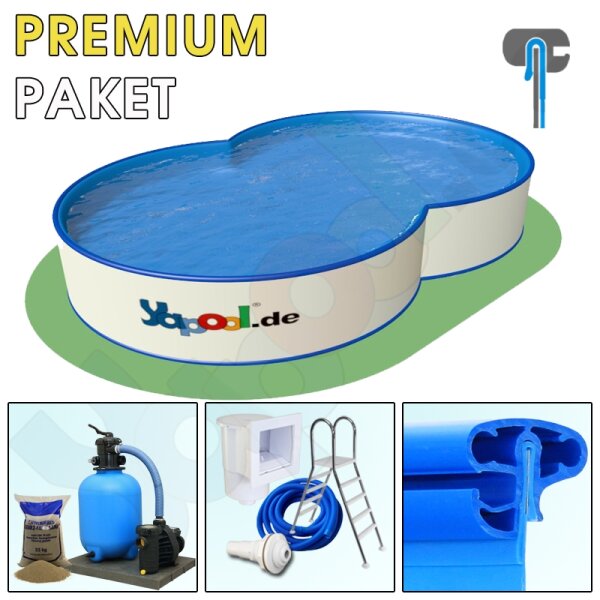 Premium Pool Package C 8-shaped Pool PROFI FAMILY 5,4 x 3,5 x 1,2 m Liner 0,8 mm blue