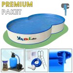 Premium Pool Paket C Achtformbecken PROFI FAMILY 5,4 m x 3,5 m x 1,2 m Folie 0,8 mm blau