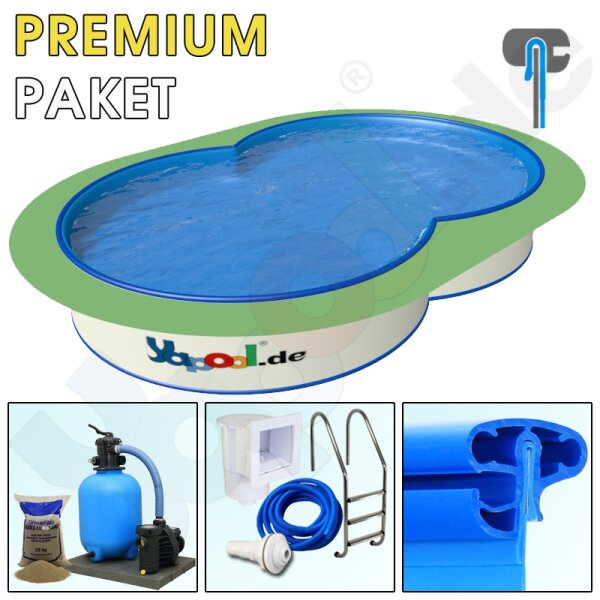 Premium Pool Paket A Achtformbecken PROFI FAMILY 5,25 x 3,2 x 1,2 m Folie 0,8 mm blau