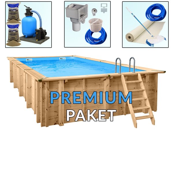 Premium Pool Paket Holzpool Holzschwimmbecken Bali 7,90 x 4,00 x 1,38 m Rechteckbecken