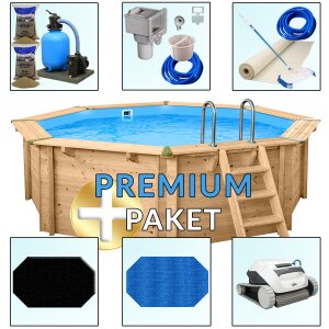 PremiumPlus+ Pool Paket Holzpool Holzschwimmbecken Bali 4,40 x 1,36 m Achteckbecken