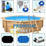 PremiumPlus+ Pool Paket Holzpool Holzschwimmbecken Bali 6,55 x 1,36 m Achteckbecken