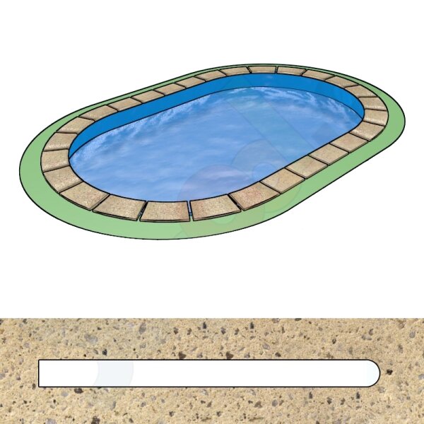 Pool Beckenrandsteine Beton Ovalbecken 5,00 m x 11,00 m flache Form sandfarben