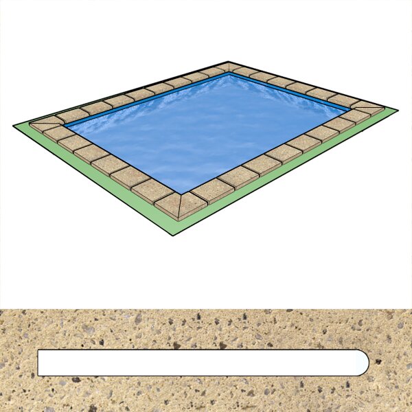 Pool Beckenrandsteine Beton Rechteckbecken 3,00 m x 7,00 m flache Form sandfarben