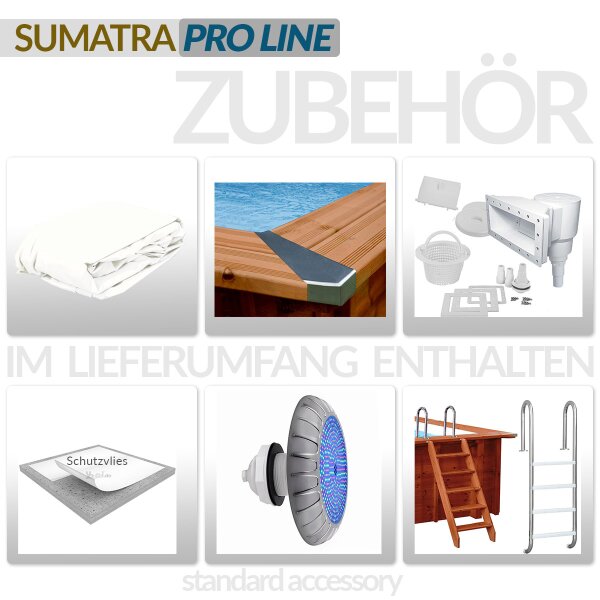 Sumatra PRO LINE Holzpool Schwimmbecken - ACHTECK 6,40 x 4,00 x 1,38 m Folie weiß