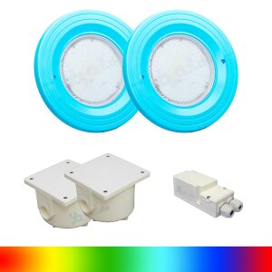 Paket 2x BWT Procopi LED Pool Scheinwerfer farbig RGB PL-06V-M - Blende adriablau