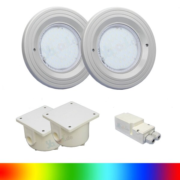 Paket 2x BWT Procopi LED Pool Scheinwerfer farbig RGB PL-06V-M - Blende hellgrau