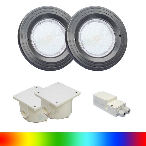 Paket 2x BWT Procopi LED Pool Scheinwerfer farbig RGB PL-06V-M - Blende dunkelgrau