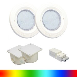 Paket 2x BWT Procopi LED Pool Scheinwerfer farbig RGB PL-06V-M - Blende weiß