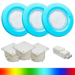 Paket 3x BWT Procopi LED Pool Scheinwerfer farbig RGB PL-06V-M - Blende adriablau