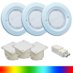 Paket 3x BWT Procopi LED Pool Scheinwerfer farbig RGB PL-06V-M - Blende hellblau