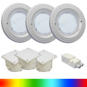 Paket 3x BWT Procopi LED Pool Scheinwerfer farbig RGB PL-06V-M - Blende hellgrau