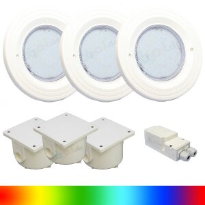 Paket 3x BWT Procopi LED Pool Scheinwerfer farbig RGB PL-06V-M - Blende weiß