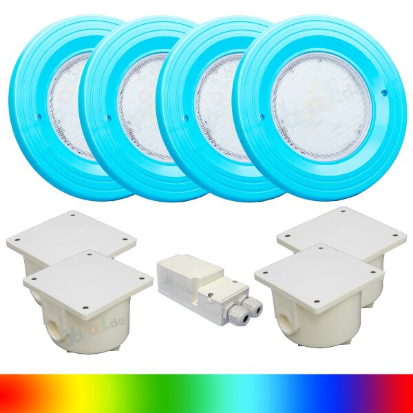 Paket 4x BWT Procopi LED Pool Scheinwerfer farbig RGB PL-06V-M - Blende adriablau