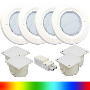 Paket 4x BWT Procopi LED Pool Scheinwerfer farbig RGB PL-06V-M - Blende weiß