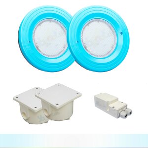 Paket 2x BWT Procopi LED Pool Scheinwerfer weiß - PL-07V-M - Blende adriablau
