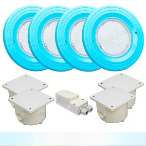 Paket 4x BWT Procopi LED Pool Scheinwerfer weiß - PL-07V-M - Blende adriablau