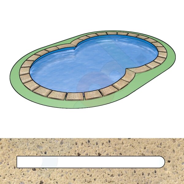 Pool Beckenrandsteine Beton Achtformbecken 3,50 x 5,40 m flache Form sandfarben
