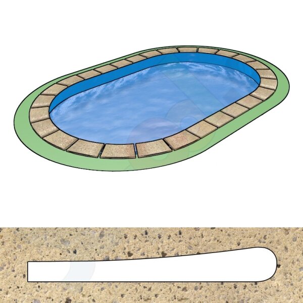 Pool Beckenrandsteine Beton Ovalbecken 3,60 x 7,37 m wellenform sandfarben