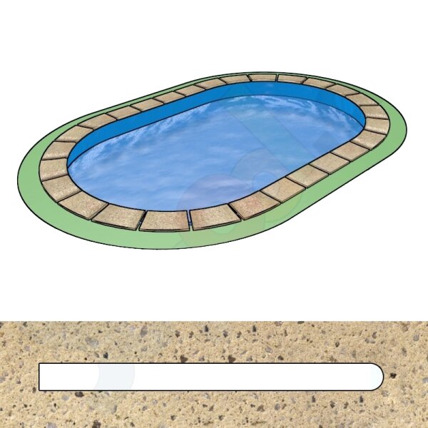 Pool Beckenrandsteine Beton Ovalbecken 4,60 x 9,16 m flache Form sandfarben