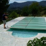 Bar supported safety cover Walu Pool Starlight 5,4 x 11,4 m grey square