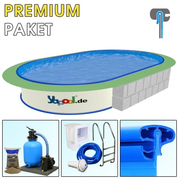 Premium Pool Paket A Ovalbecken PROFI SWIM 7,0 x 3,5 x 1,5 m Folie 0,8 mm blau