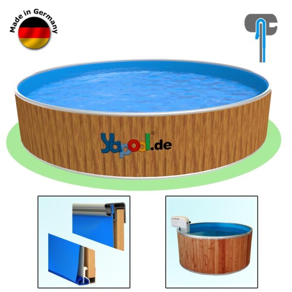 Round Pool FUN WOOD 4,5 x 1,2 m Liner blue 0,8 mm Aluminium Combi-Handrail