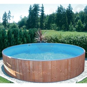 Round Pool FUN WOOD 5,0 x 1,2 m Liner blue 0,8 mm Aluminium Combi-Handrail