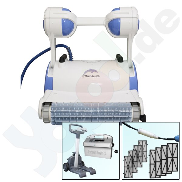 Dolphin Thunder 20 Pool Robot Cartridge Filter, PVC Brush, for floor+wall