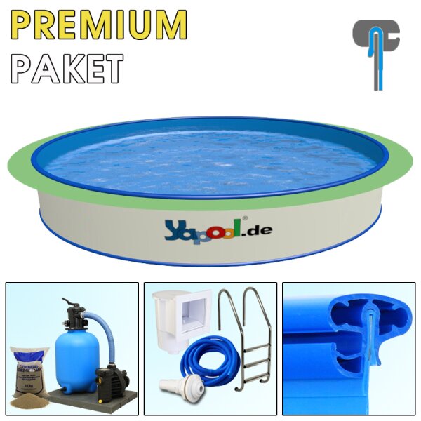 Premium Pool Paket A Rundbecken Rundpool PROFI FUN 3,0 x 1,2 m Folie 0,8 mm blau