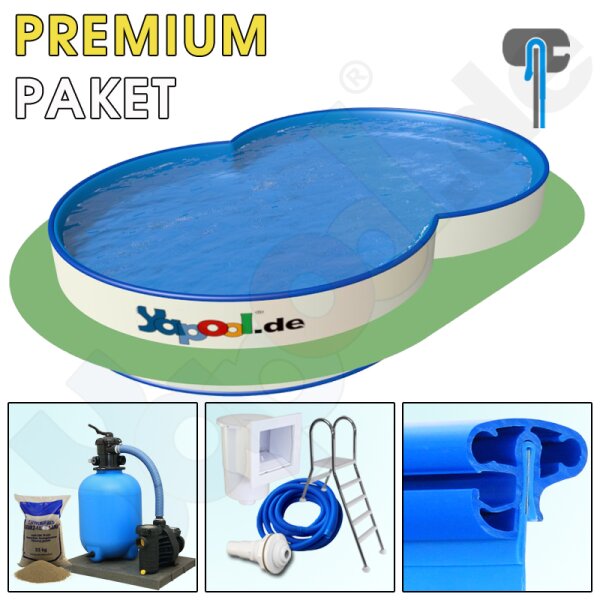 Premium Pool Paket B Achtformbecken PROFI FAMILY 5,25 x 3,2 x 1,2 m Folie 0,8 mm blau