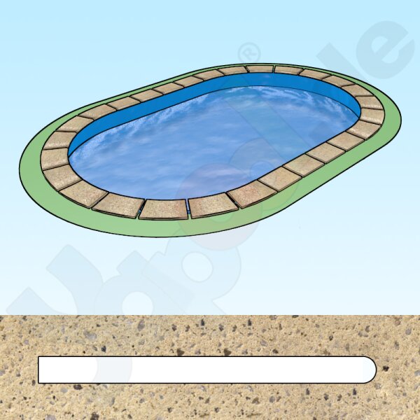 Pool Beckenrandsteine Beton Ovalbecken 3,00 x 4,90m/5,0 m flache Form sandfarben