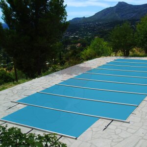 Walter Walu Pool Evolution Bar supported safety cover 3,4 x 4,4 m square azure