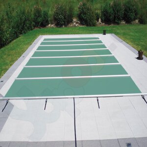 Walter Walu Pool Evolution Bar supported safety cover 4,4 x 6,9 m square swiss green