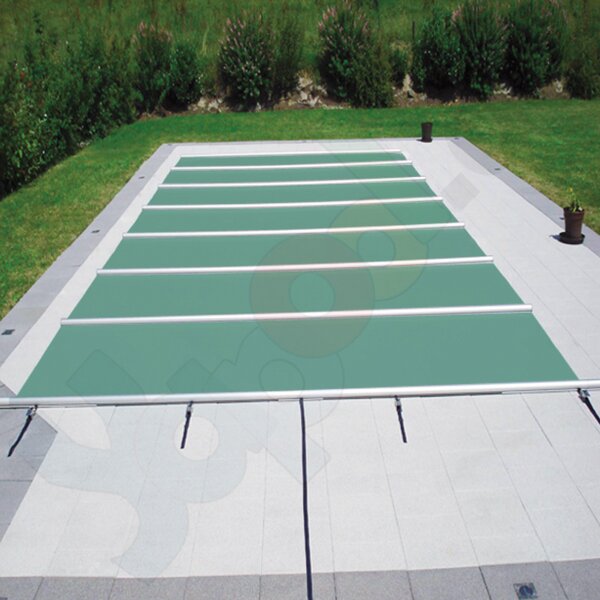Walter Walu Pool Evolution Bar supported safety cover 4,9 x 10,4 m square swiss green