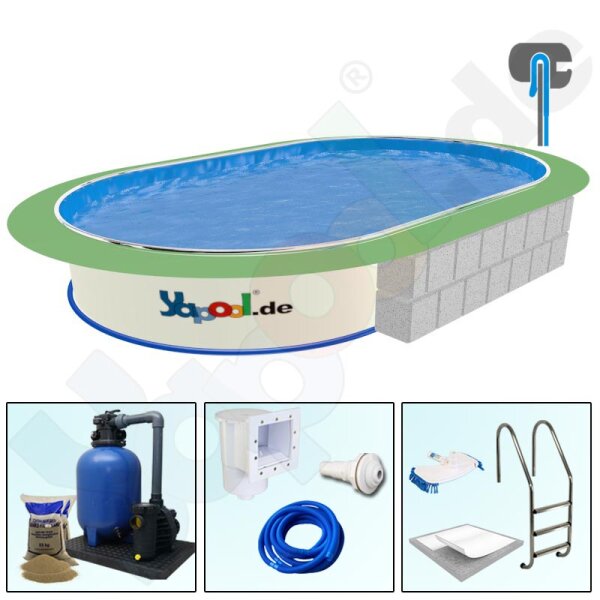 Premium Pool Package A Oval Pool SWIM 5,3 x 3,2 x 1,2 m Liner 0,8 mm blue Aluminium