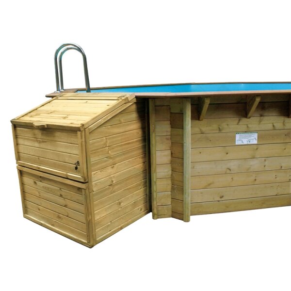 Solid timber filter box made of pine wood for wooden pools, height 133 cm